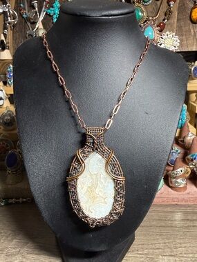 Handcrafted Wire-Wrapped Agate Pendant Necklace in Copper